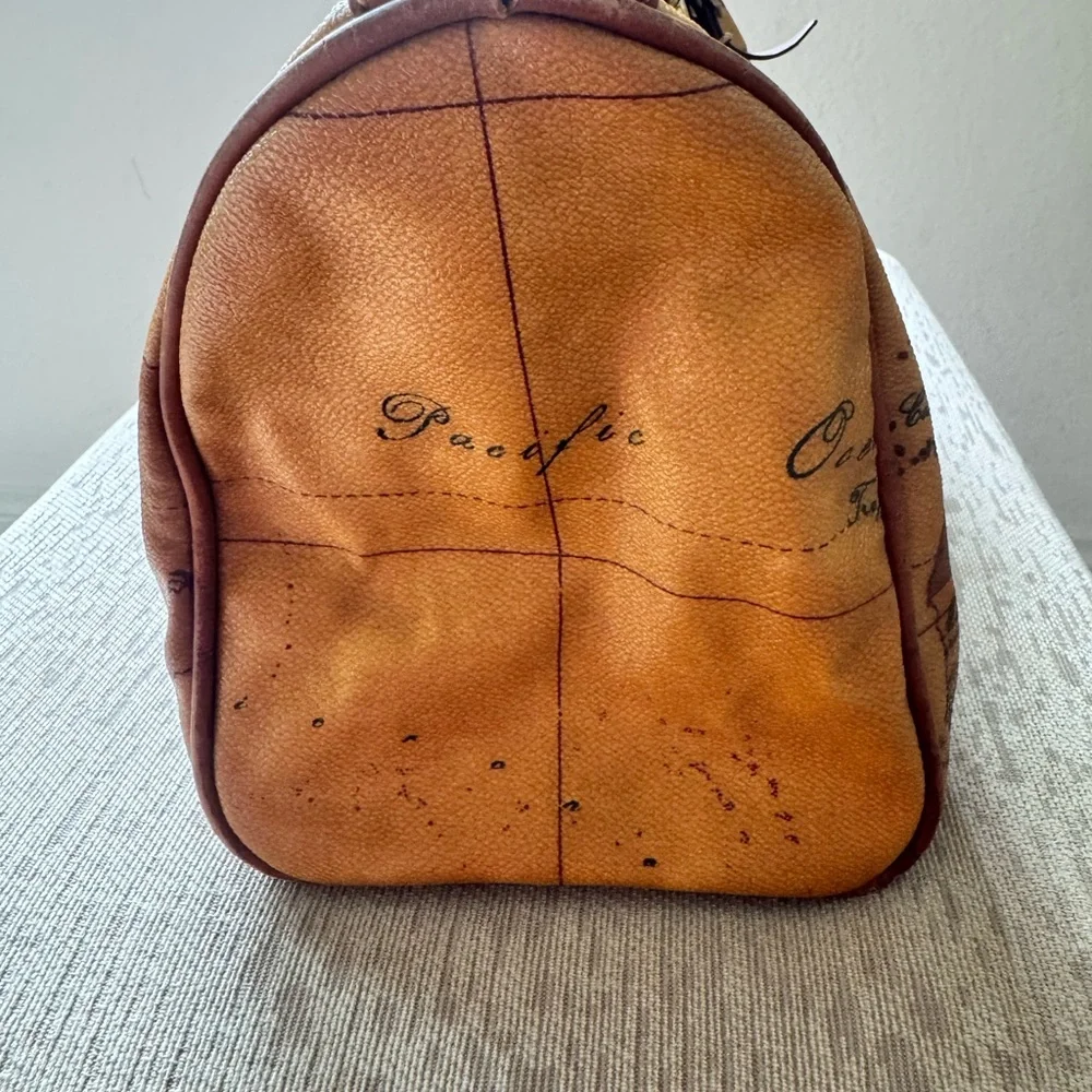 Martini Vintage Map Print Brown Leather women Bag